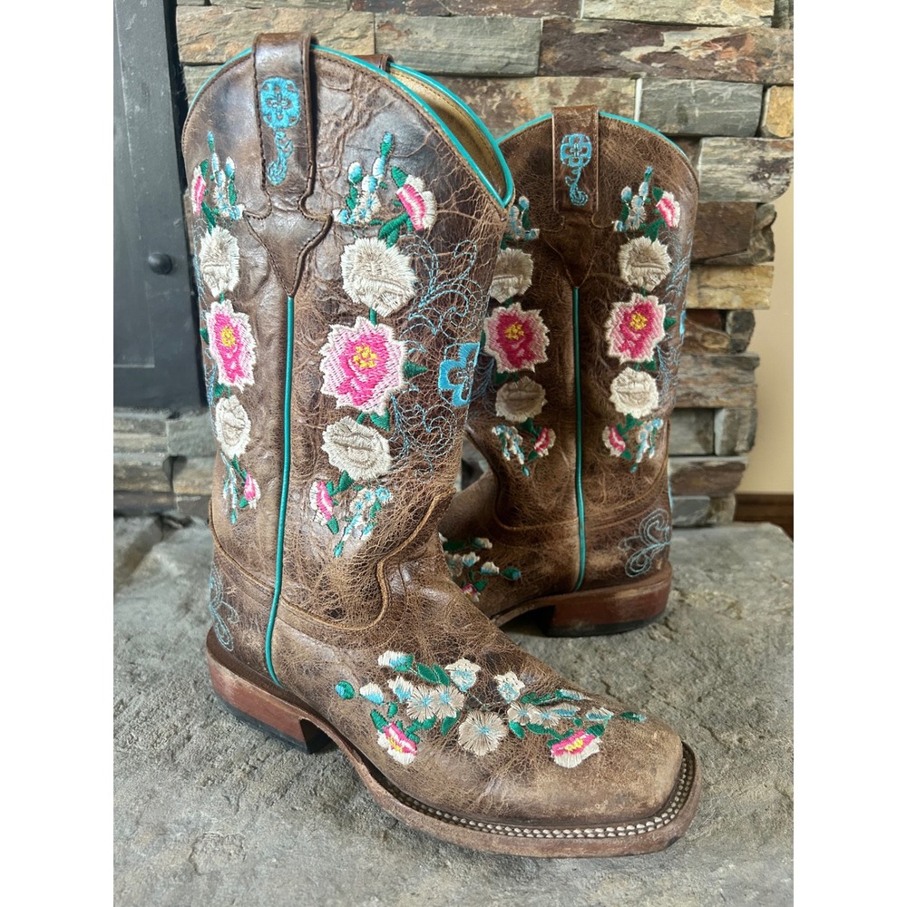 Macie Bean Honey Bunch Floral Western Square Toe Cowboy Boots 4